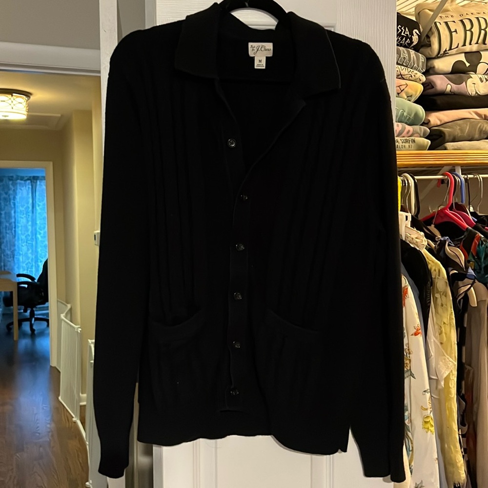Size Medium J Crew knit Sweater button down with collar black
